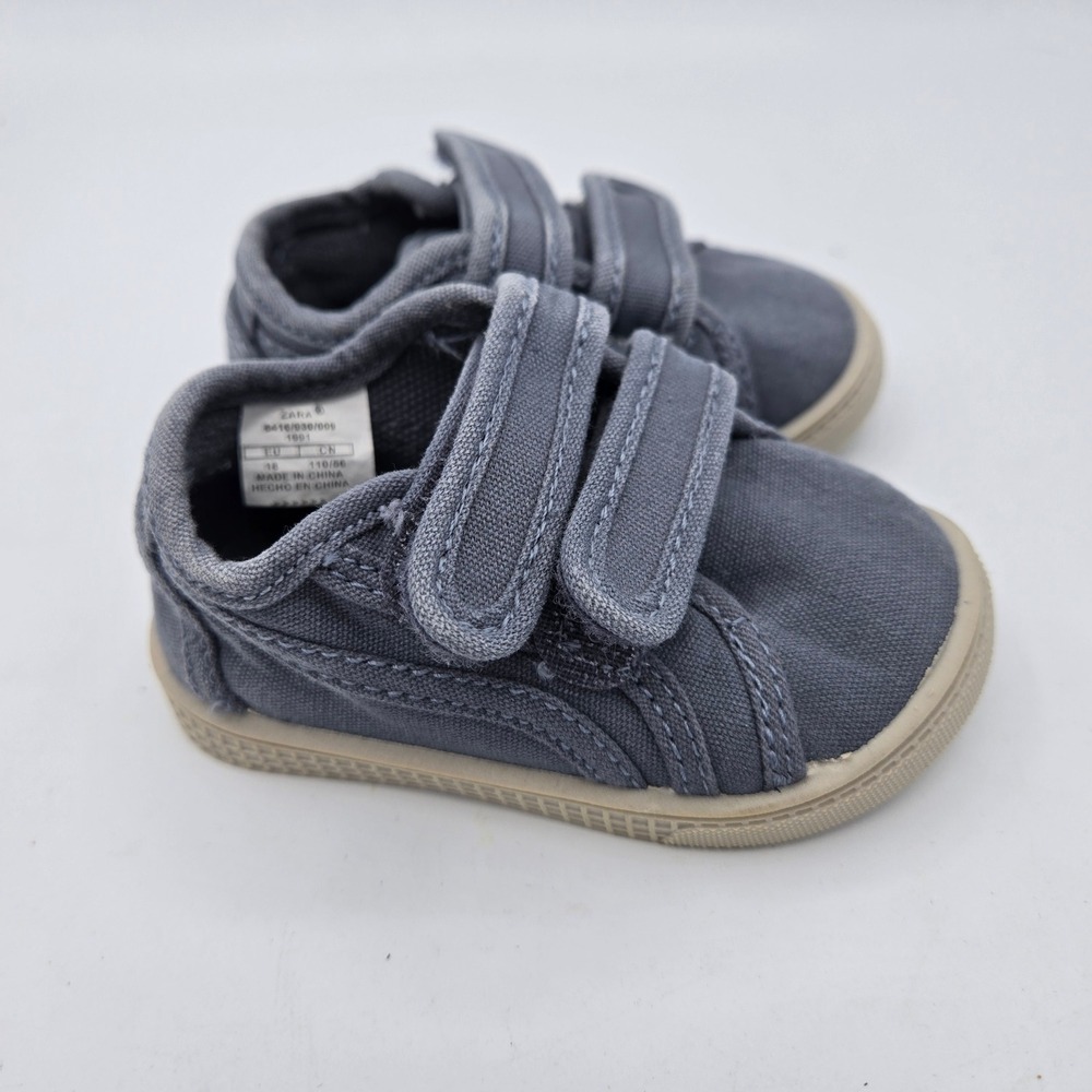 Zara Kids Blue Canvas Sneakers Shoes Toddler Size 2 Velcro Closures
